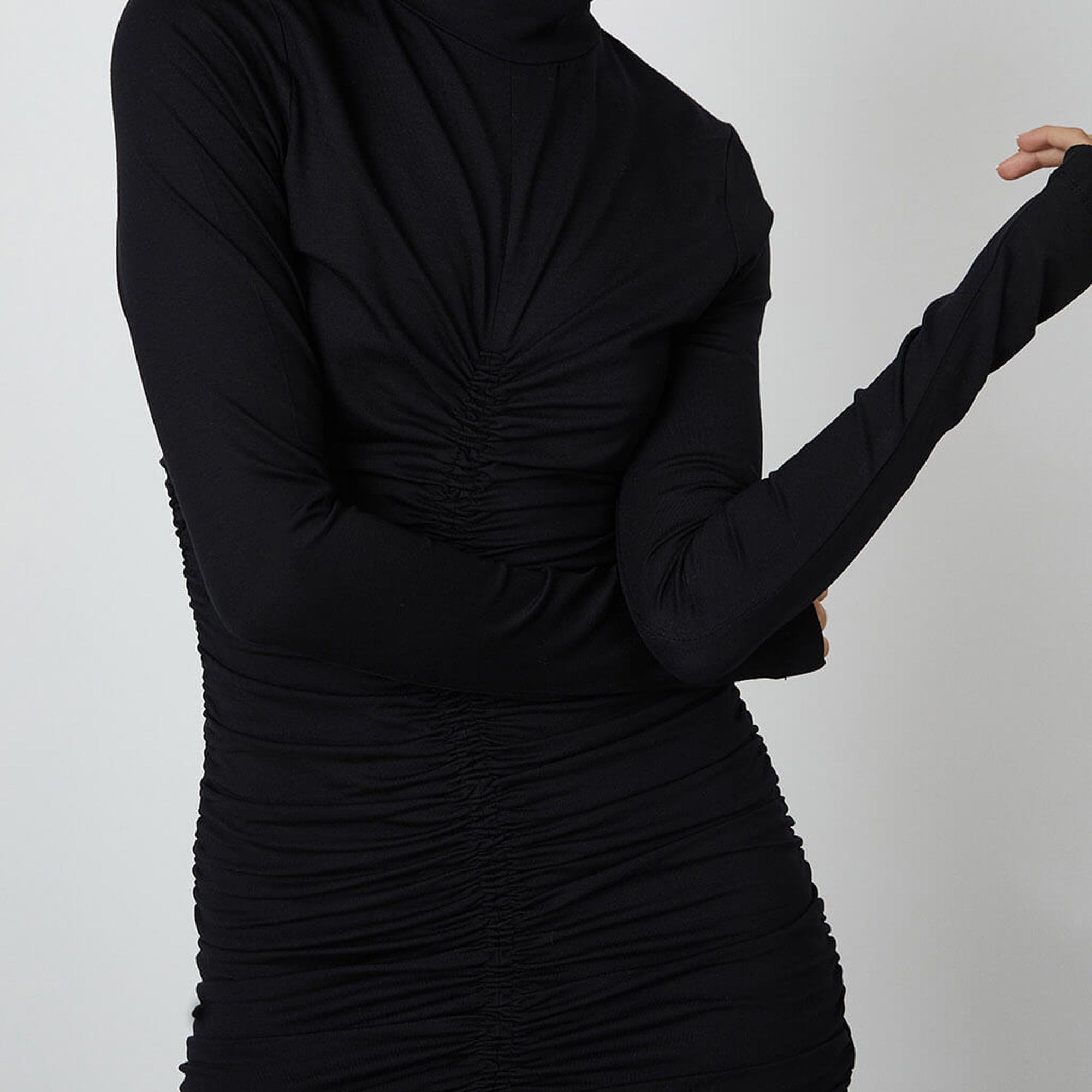 Drapeli Uzun Kollu Elbise