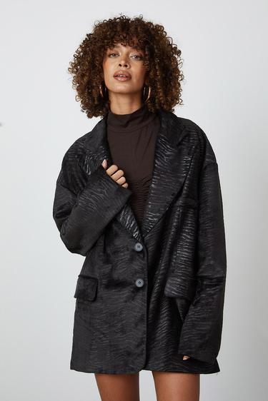  Baskılı Kadife Oversize Ceket