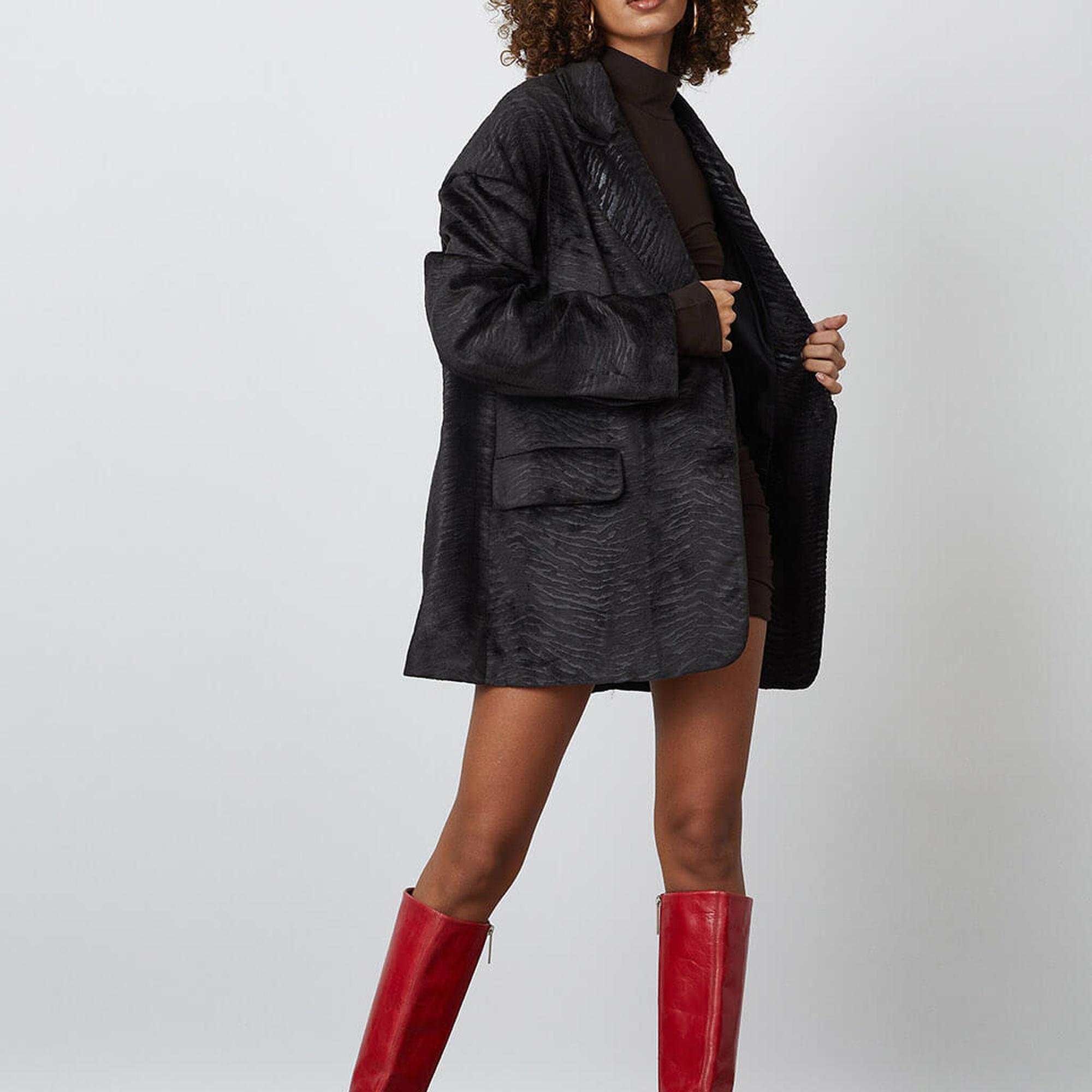 Baskılı Kadife Oversize Ceket