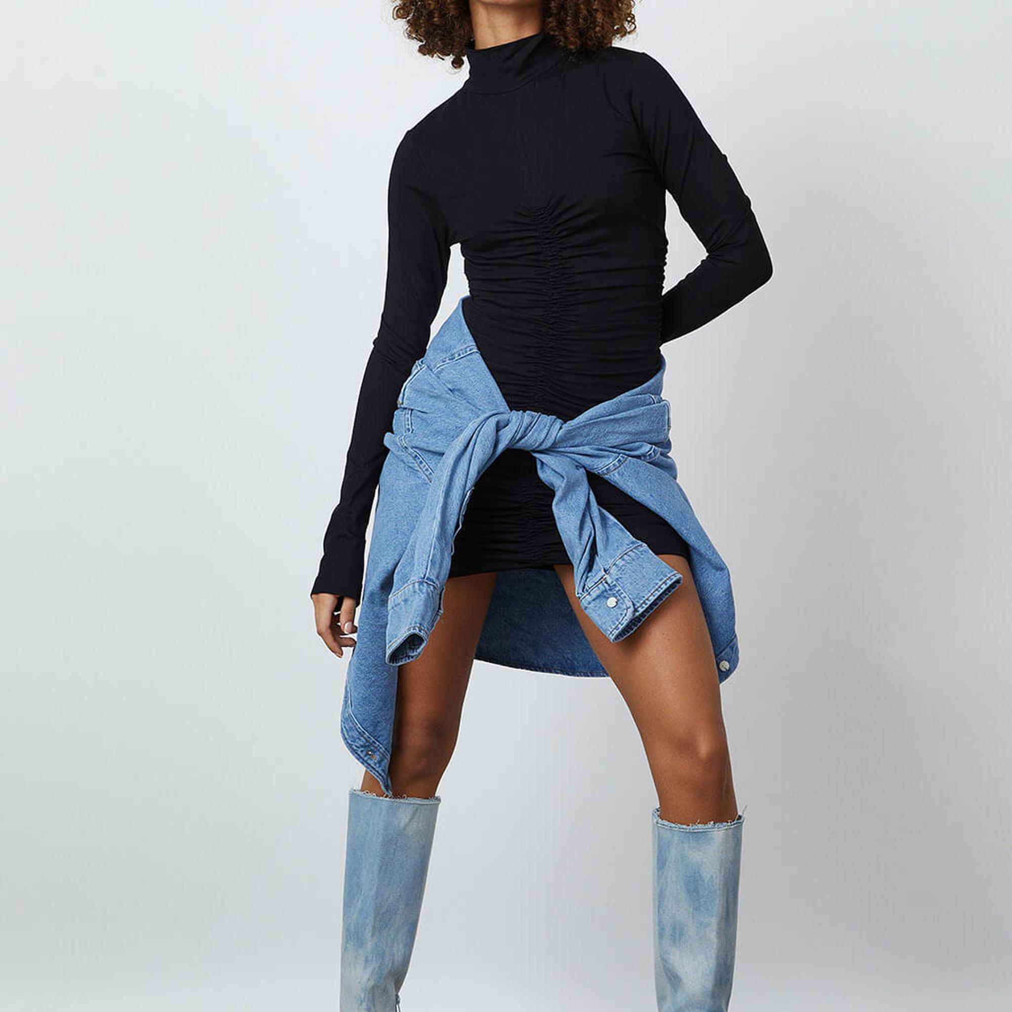 Drapeli Uzun Kollu Elbise