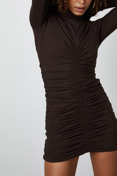  Drapeli Uzun Kollu Elbise