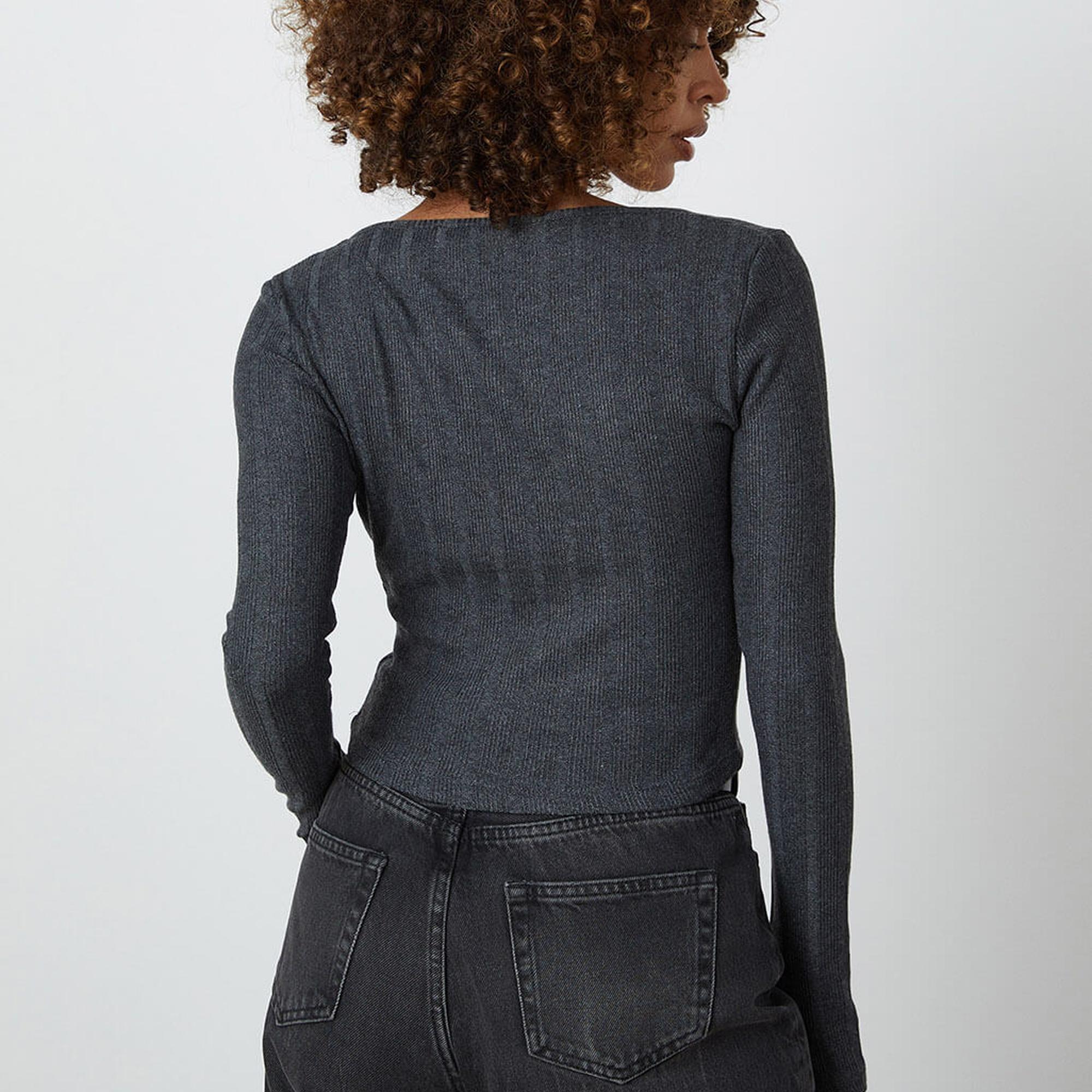 Uzun Kollu Kare Yaka Croptop