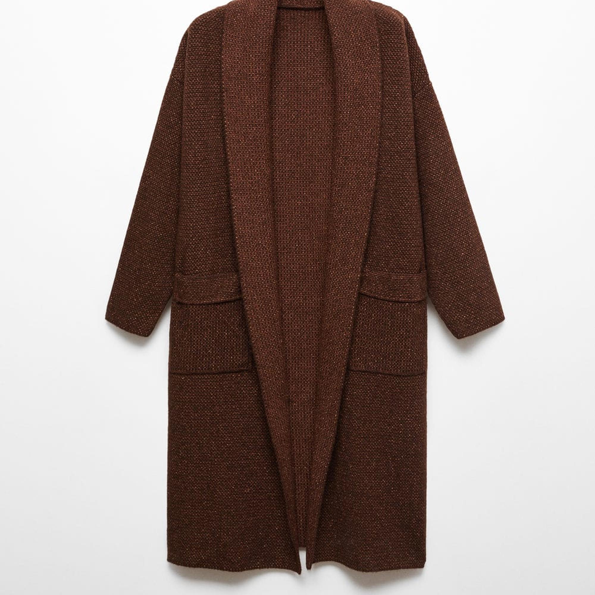 Mango Kadın Cepli Oversize Triko Palto Kahverengi