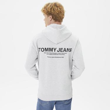  Tommy Jeans Regular Entry Graphic Hoodie Erkek Gri Sweatshirt