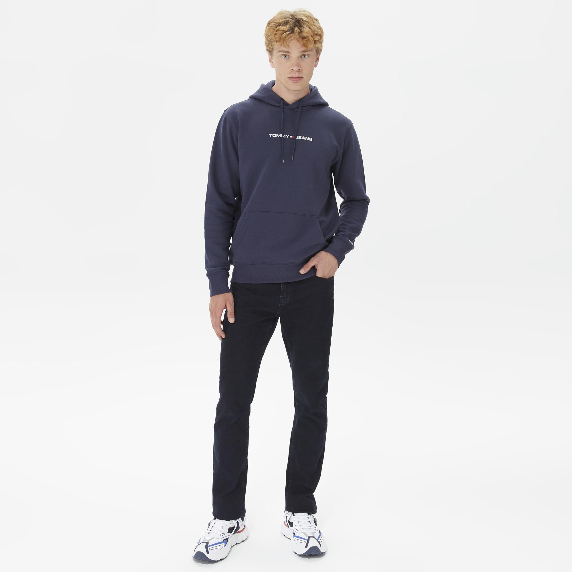 Tommy Jeans Regular Linear Hoodie Erkek Mavi Sweatshirt