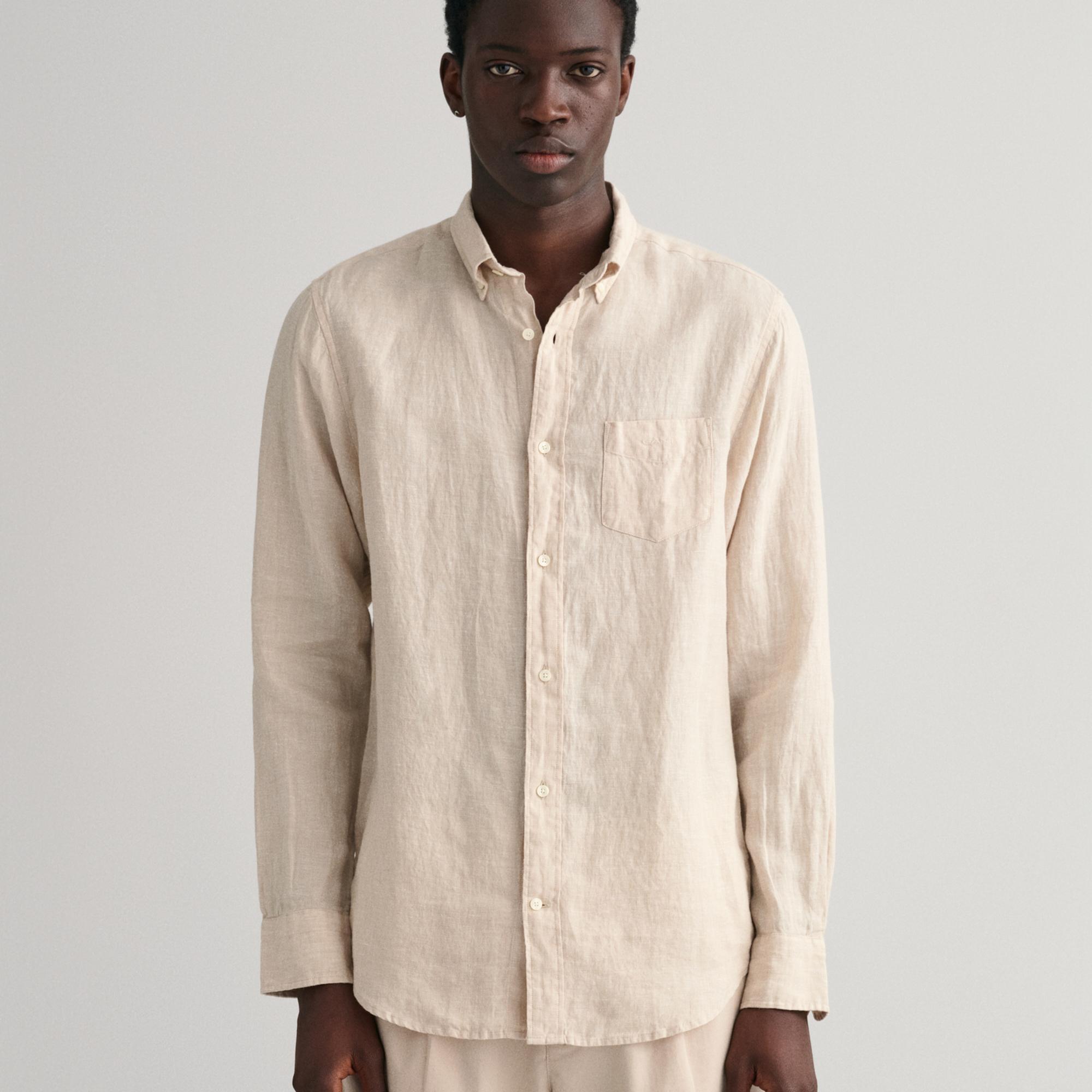 GANT Erkek Bej Regular Fit Keten Gömlek