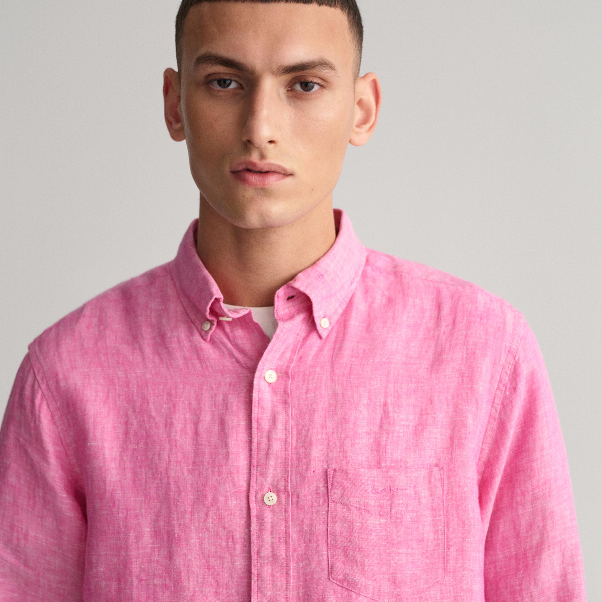 GANT Erkek Pembe Regular Fit Keten Gömlek