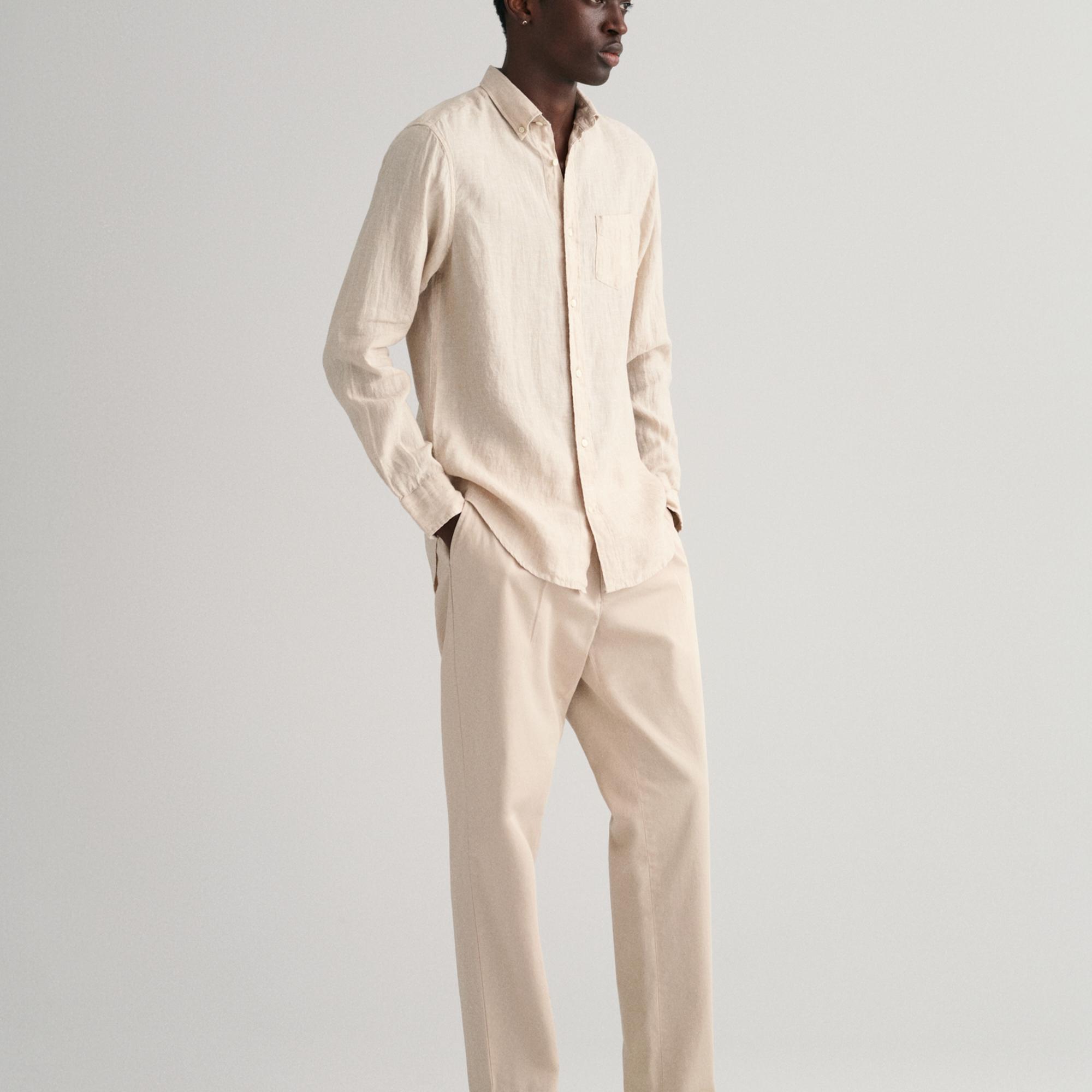 GANT Erkek Bej Regular Fit Keten Gömlek