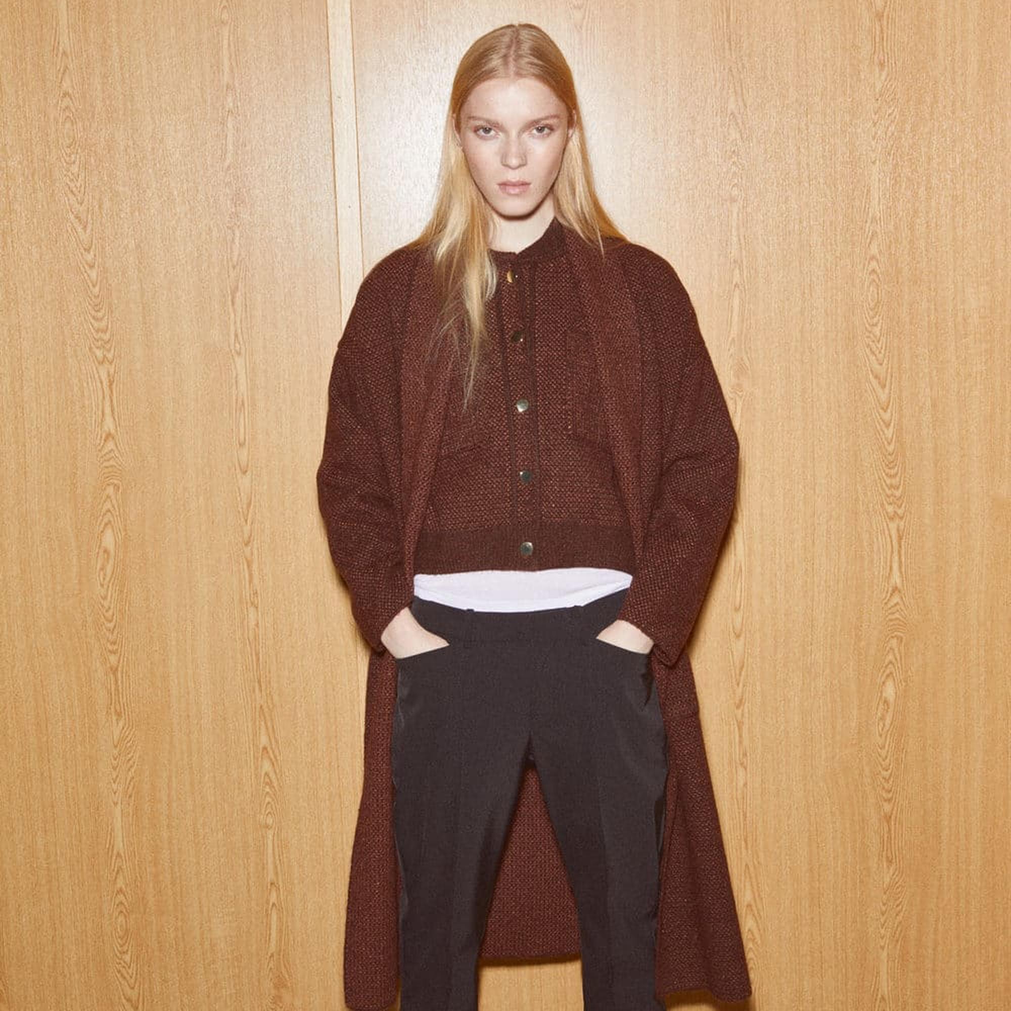 Mango Kadın Cepli Oversize Triko Palto Kahverengi