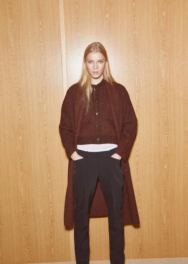  Mango Kadın Cepli Oversize Triko Palto Kahverengi