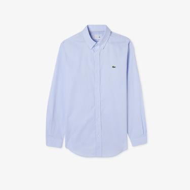  Erkek Slim Fit Düğmeli Yaka Açık Mavi Gömlek