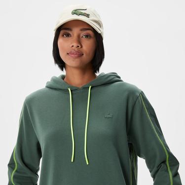  Kadın Loose Fit Uzun Kollu Kapüşonlu Desenli Haki Elbise