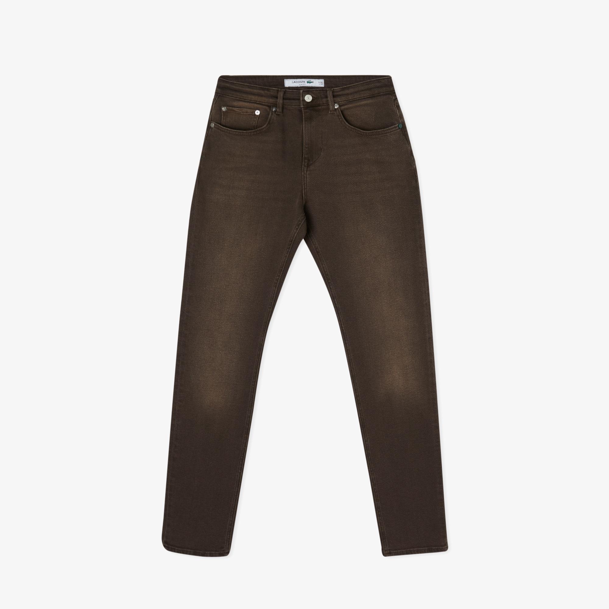 Erkek Slim Fit Denim Kahverengi Pantolon