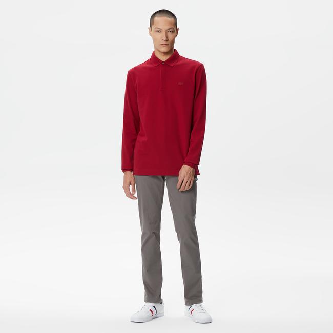  Lacoste Paris Erkek Regular Fit Uzun Kollu Bordo Polo