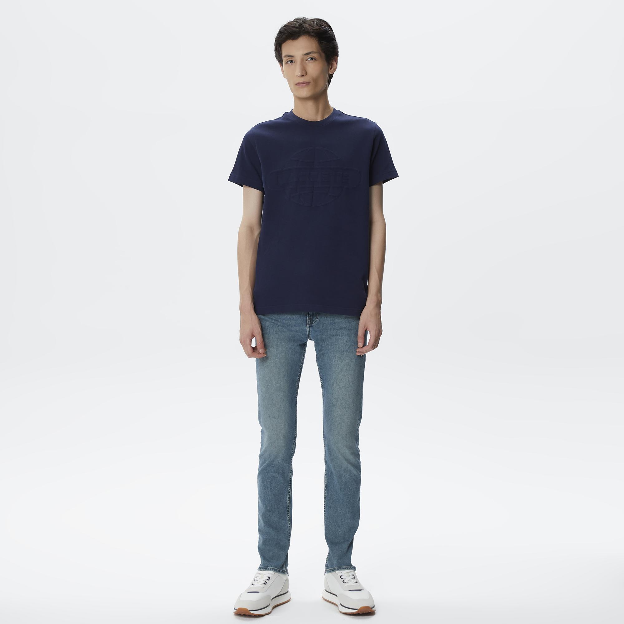 Erkek Regular Fit Bisiklet Yaka Baskılı Lacivert T-Shirt