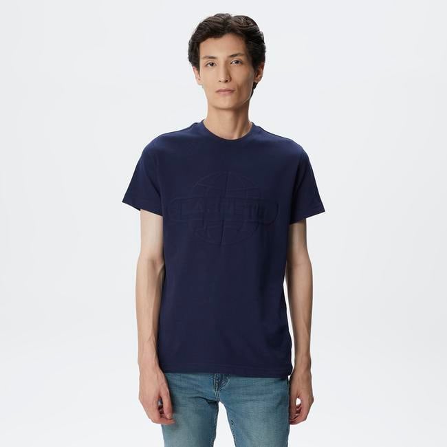  Erkek Regular Fit Bisiklet Yaka Baskılı Lacivert T-Shirt