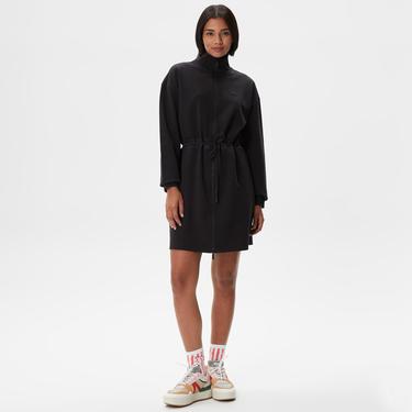  Kadın Loose Fit Uzun Kollu Dik Yaka Siyah Elbise