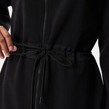  Kadın Loose Fit Uzun Kollu Dik Yaka Siyah Elbise