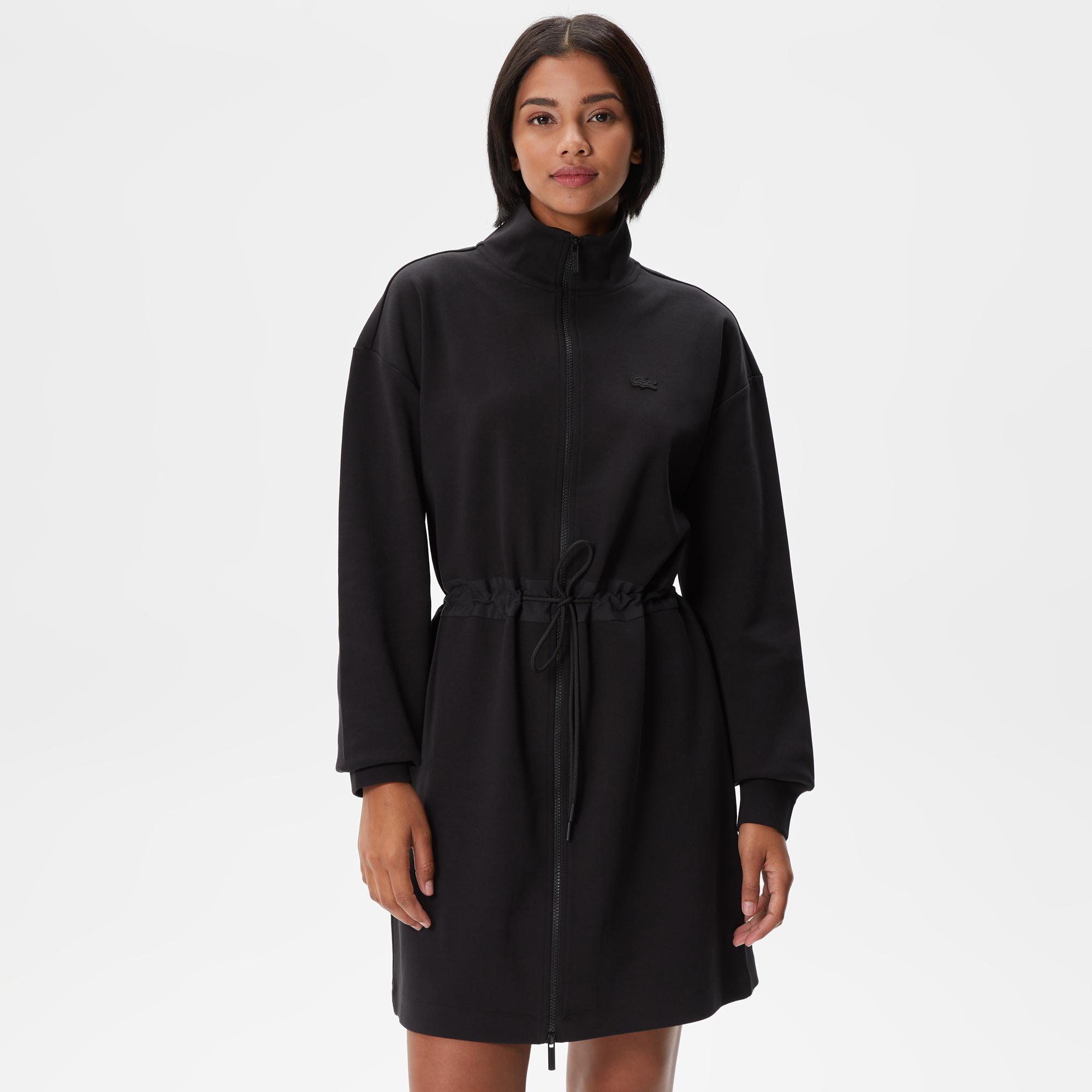 Kadın Loose Fit Uzun Kollu Dik Yaka Siyah Elbise