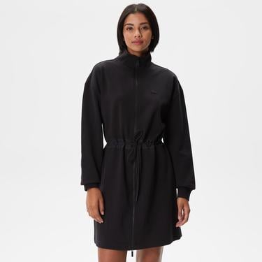  Kadın Loose Fit Uzun Kollu Dik Yaka Siyah Elbise