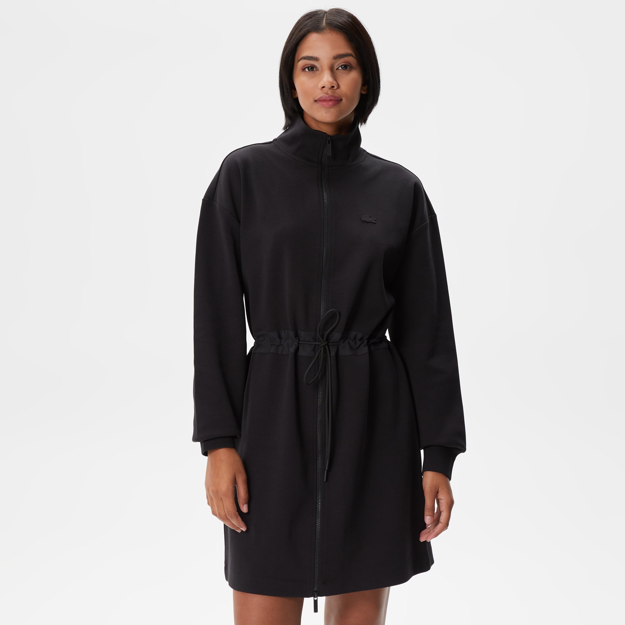  Kadın Loose Fit Uzun Kollu Dik Yaka Siyah Elbise