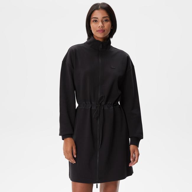  Kadın Loose Fit Uzun Kollu Dik Yaka Siyah Elbise