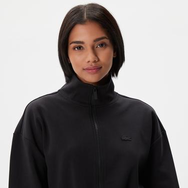  Kadın Loose Fit Uzun Kollu Dik Yaka Siyah Elbise