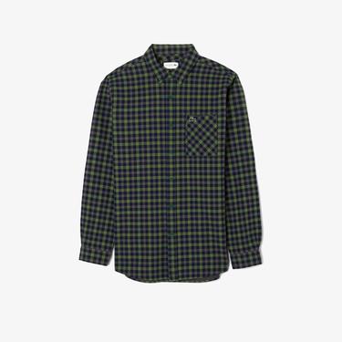  Erkek Regular Fit Ekose Koyu Yeşil Gömlek