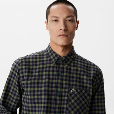  Erkek Regular Fit Ekose Koyu Yeşil Gömlek