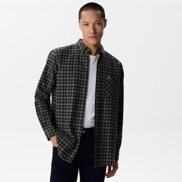  Erkek Regular Fit Ekose Koyu Yeşil Gömlek