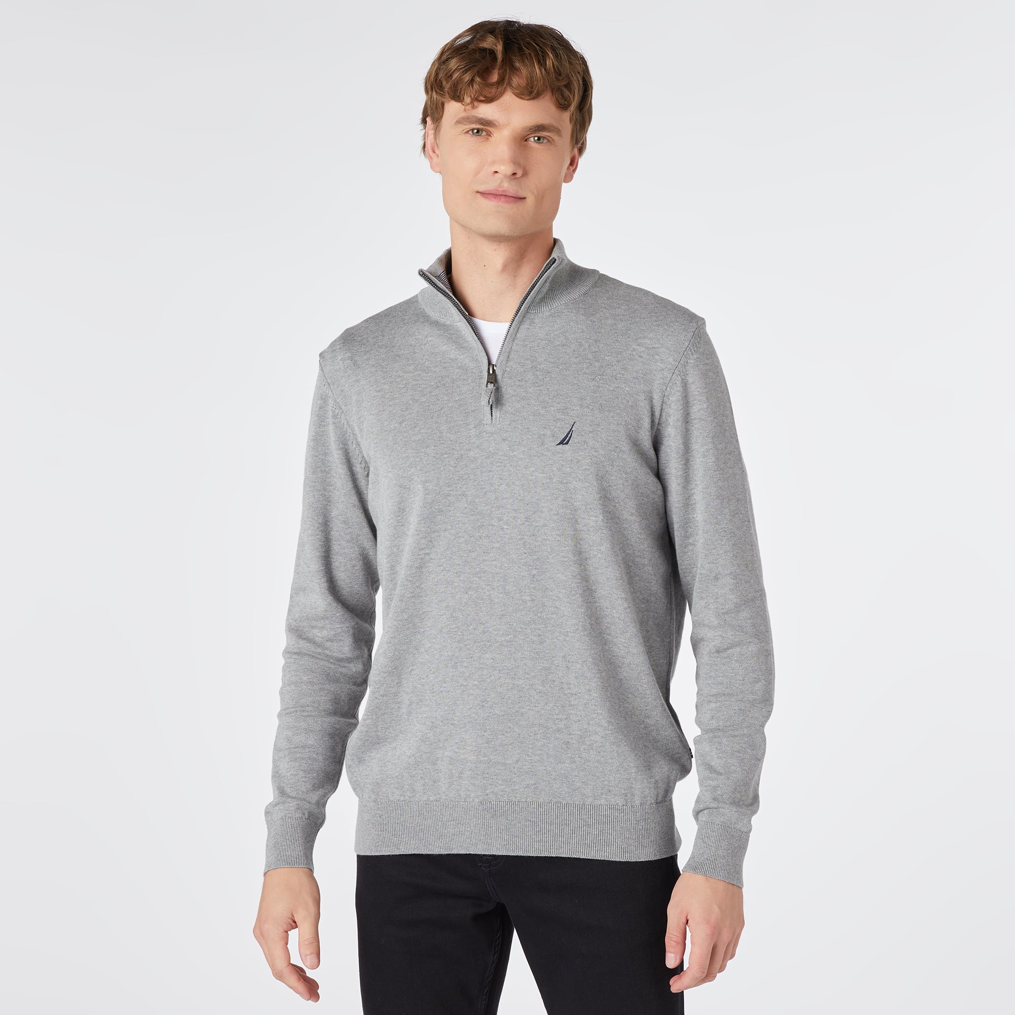  Nautica Erkek Gri Standart Fit Dik Yakalı Kazak