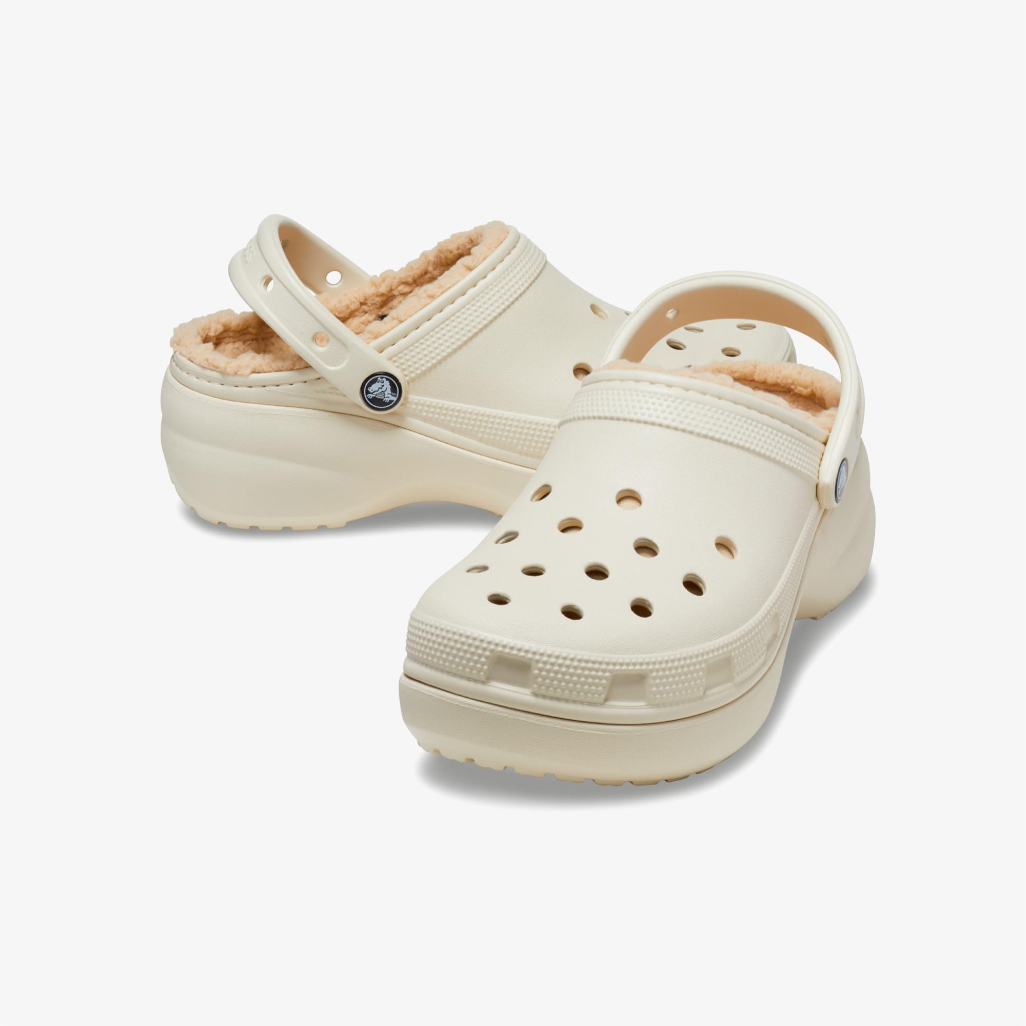 Crocs Classic Platform Lined Clog Kadın Krem Terlik