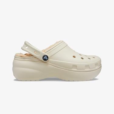 Crocs Classic Platform Lined Clog Kadın Krem Terlik