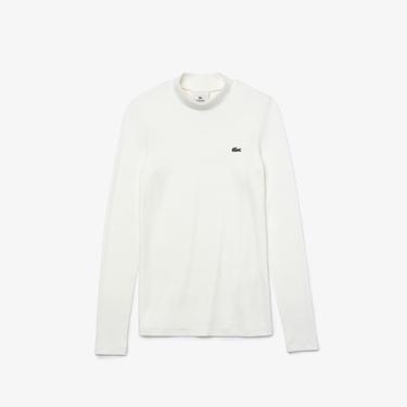  Kadın Slim Fit Uzun Kollu Bisiklet Yaka Beyaz T-Shirt