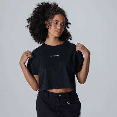  Converse Converse Wordmark Cropped Kadın Siyah T-Shirt