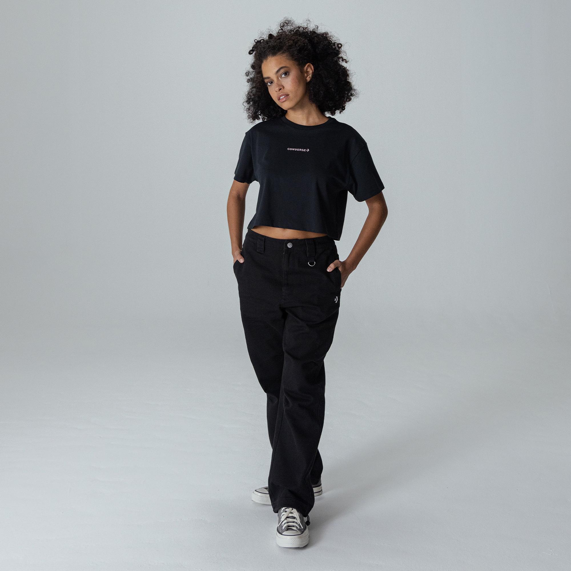 Converse Converse Wordmark Cropped Kadın Siyah T-Shirt