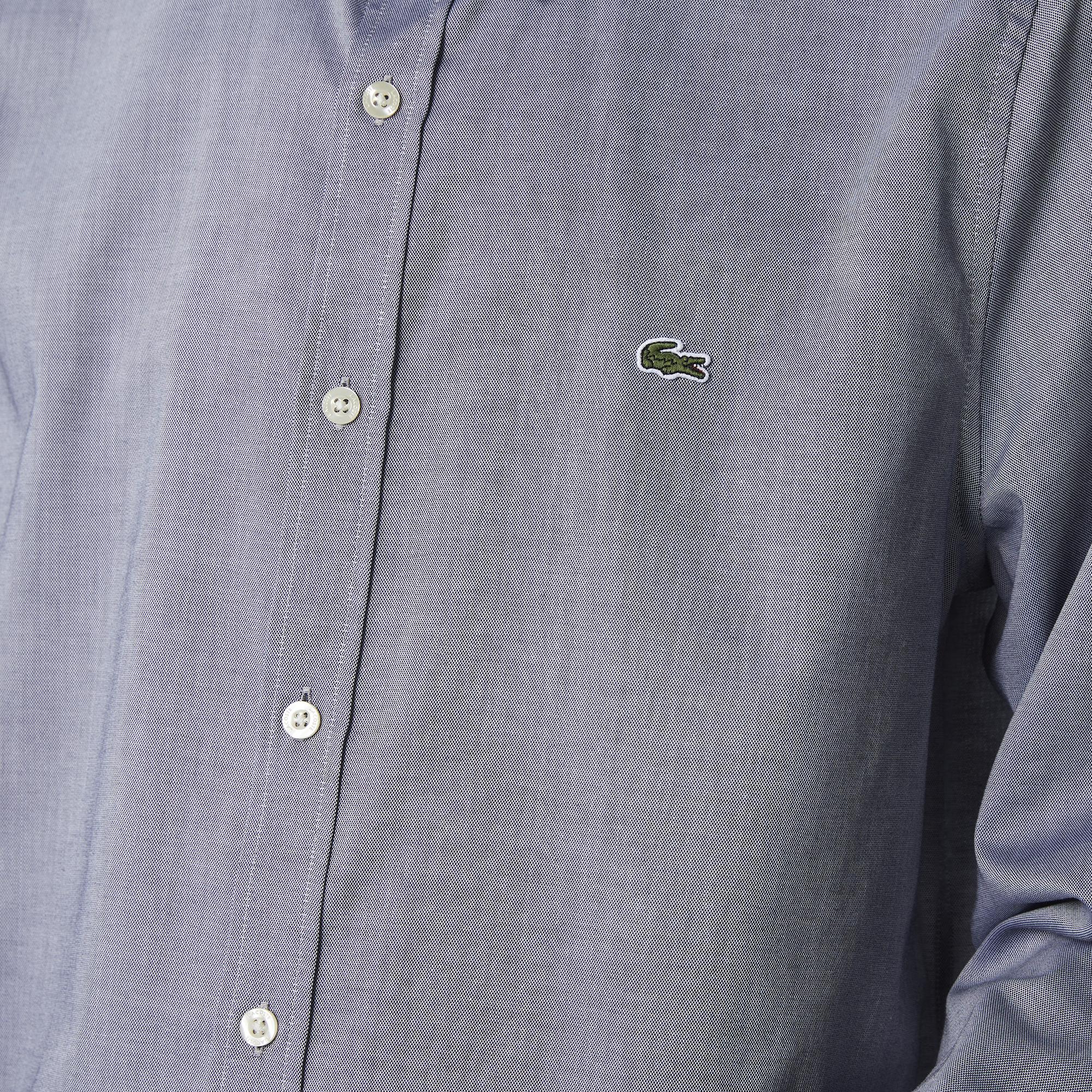 Erkek Slim Fit Düğmeli Yaka Lacivert Gömlek