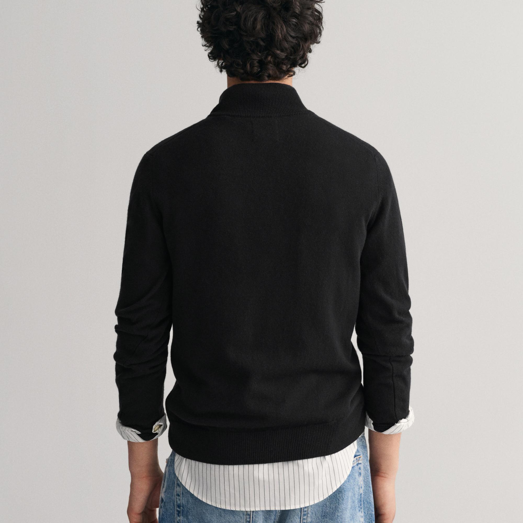 GANT Erkek Siyah Regular Fit Yarım Fermuarlı Yün Kazak