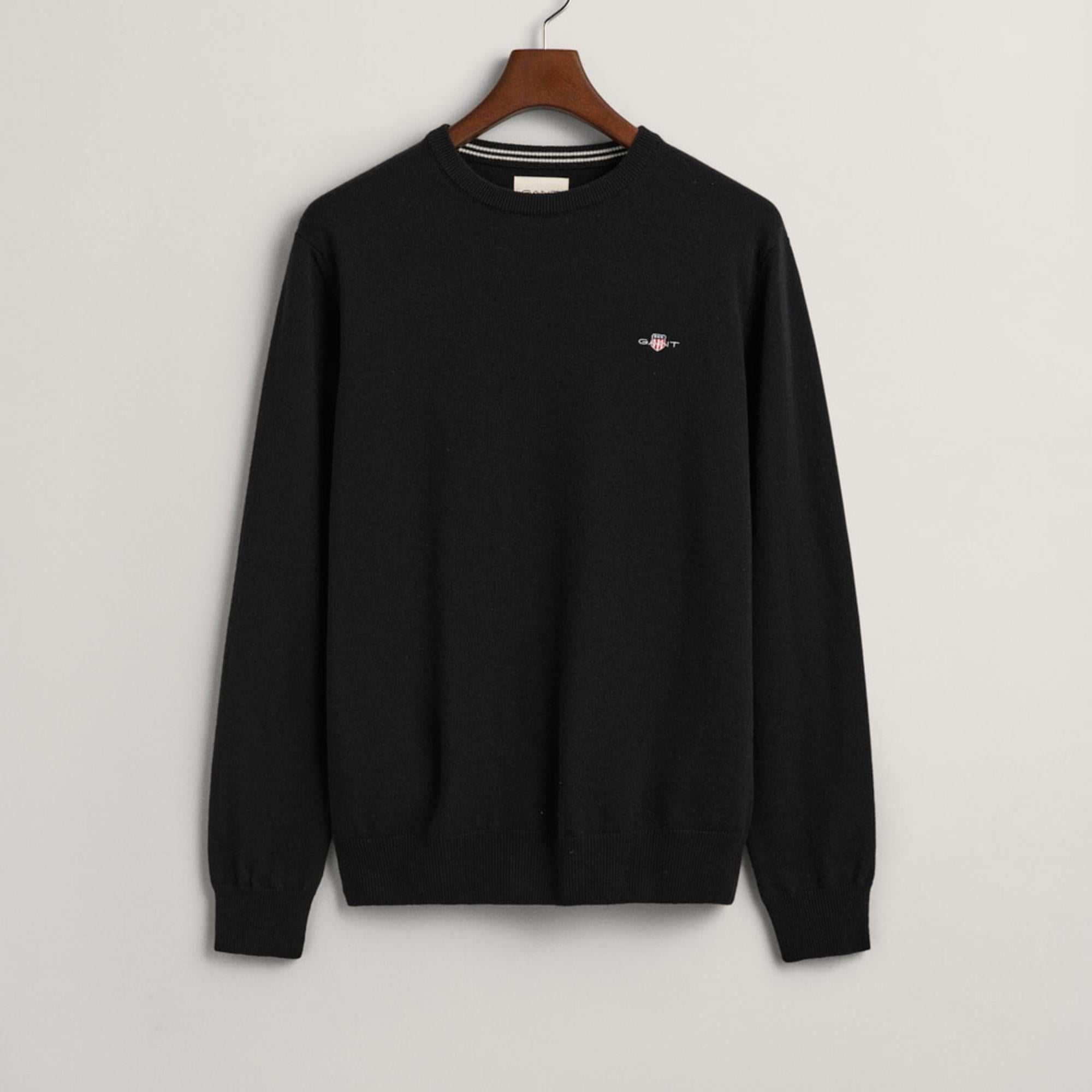 GANT Erkek Siyah Regular Fit Bisiklet Yaka Yün Kazak