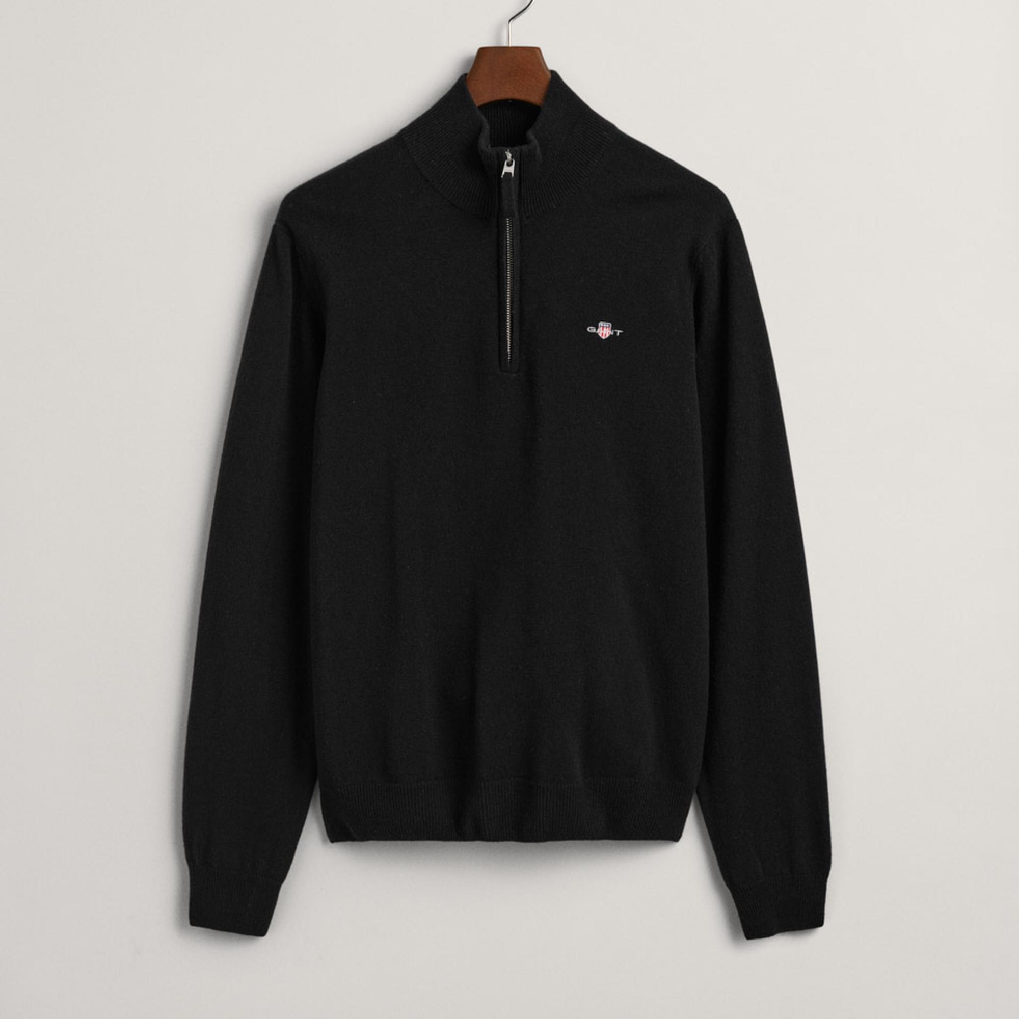 GANT Erkek Siyah Regular Fit Yarım Fermuarlı Yün Kazak