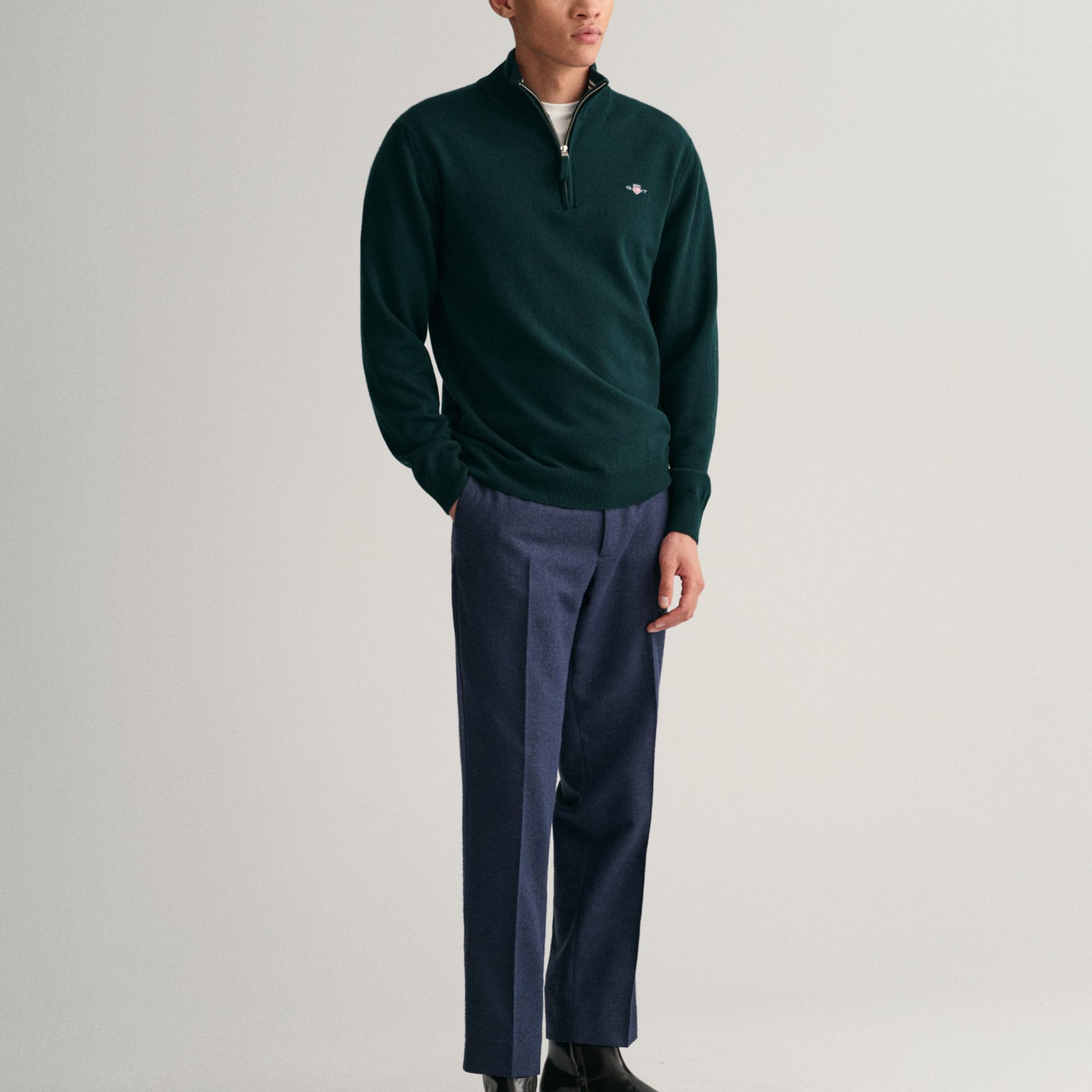 GANT Erkek Yeşil Regular Fit Yarım Fermuarlı Yün Kazak