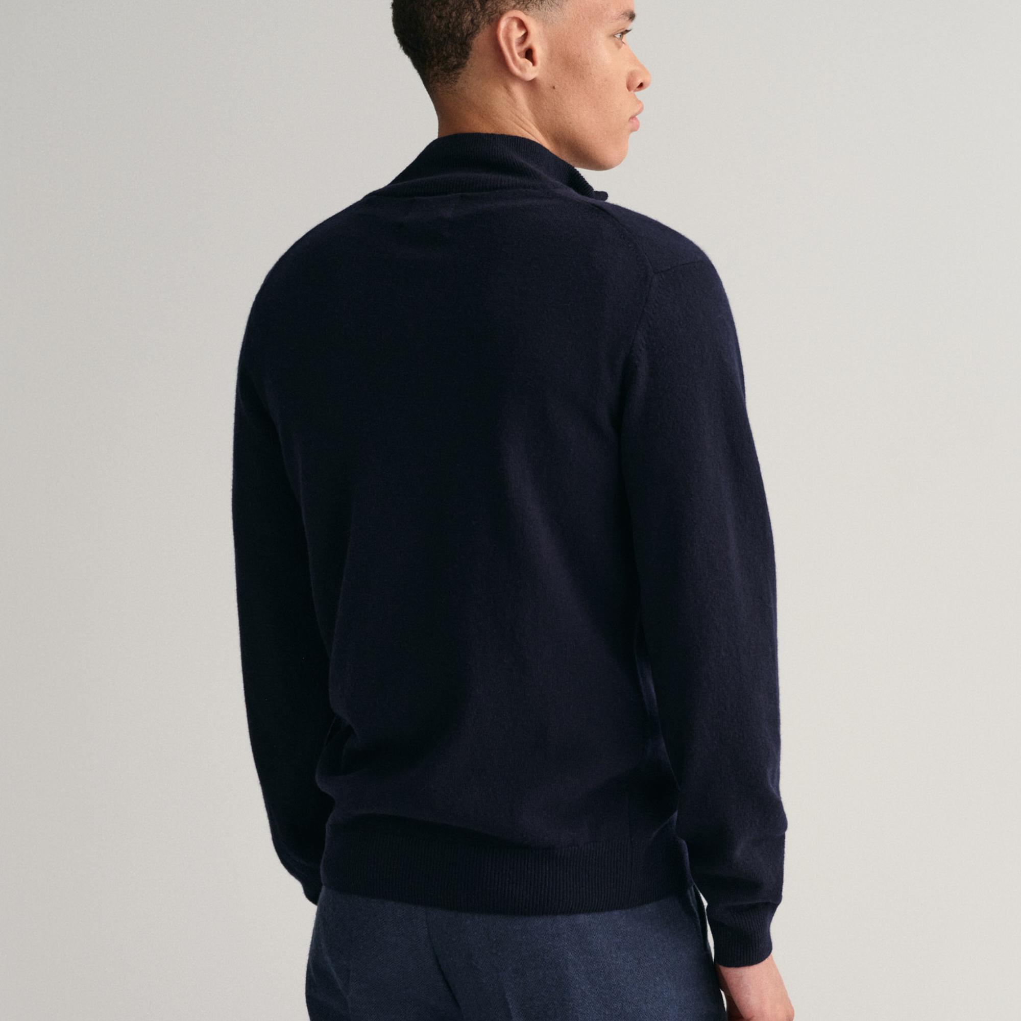 GANT Erkek Lacivert Regular Fit Yarım Fermuarlı Yün Kazak