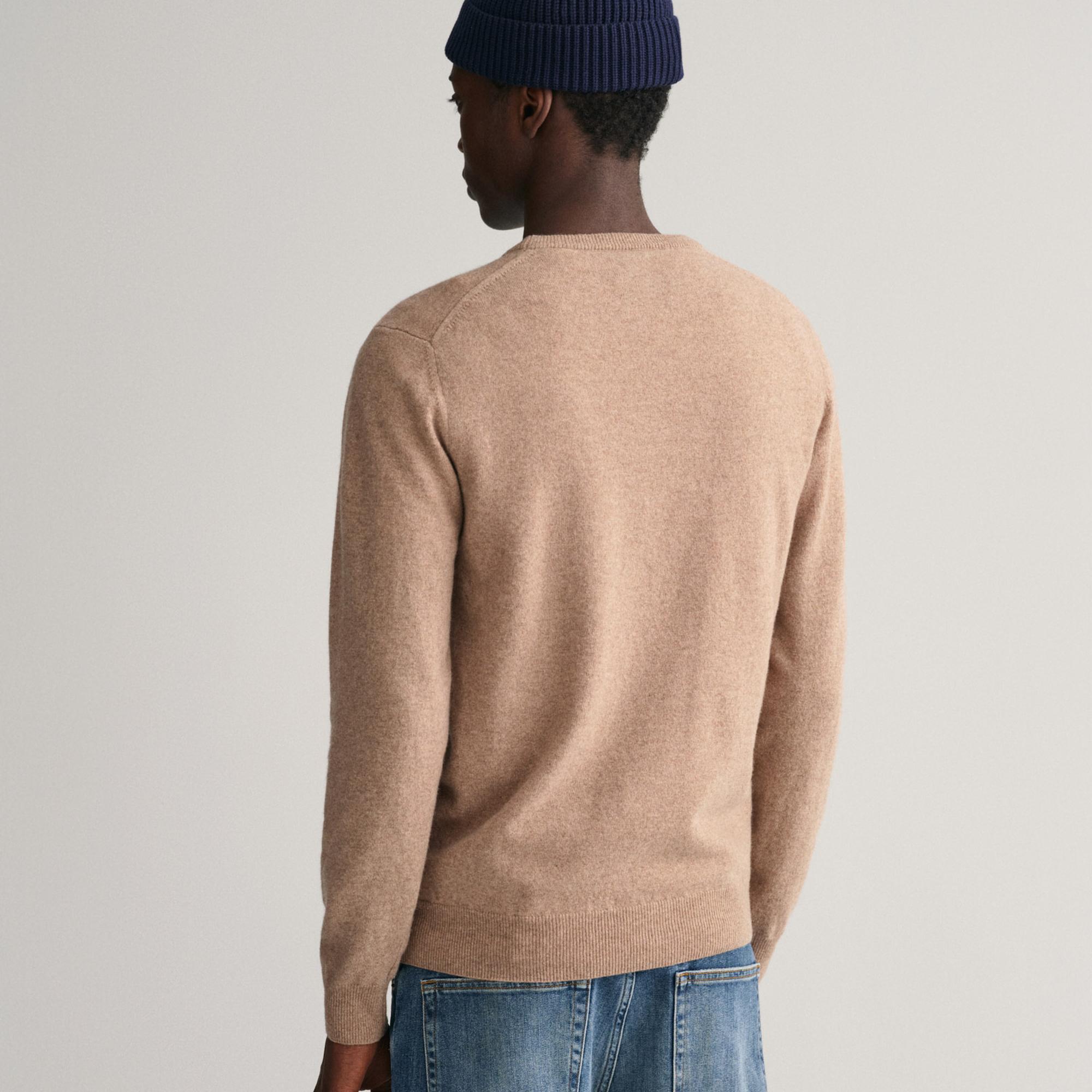 GANT Erkek Bej Regular Fit Bisiklet Yaka Yün Kazak