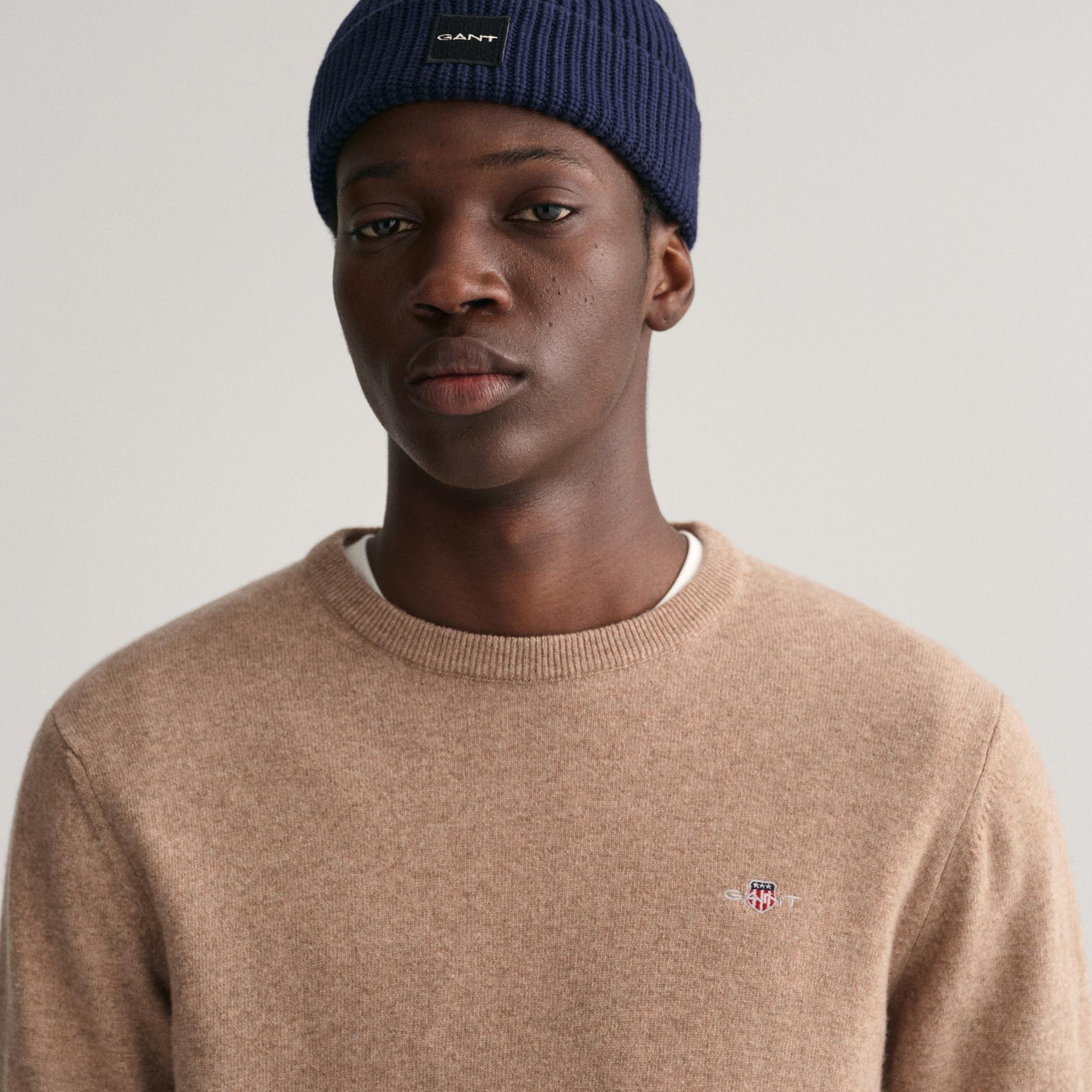 GANT Erkek Bej Regular Fit Bisiklet Yaka Yün Kazak