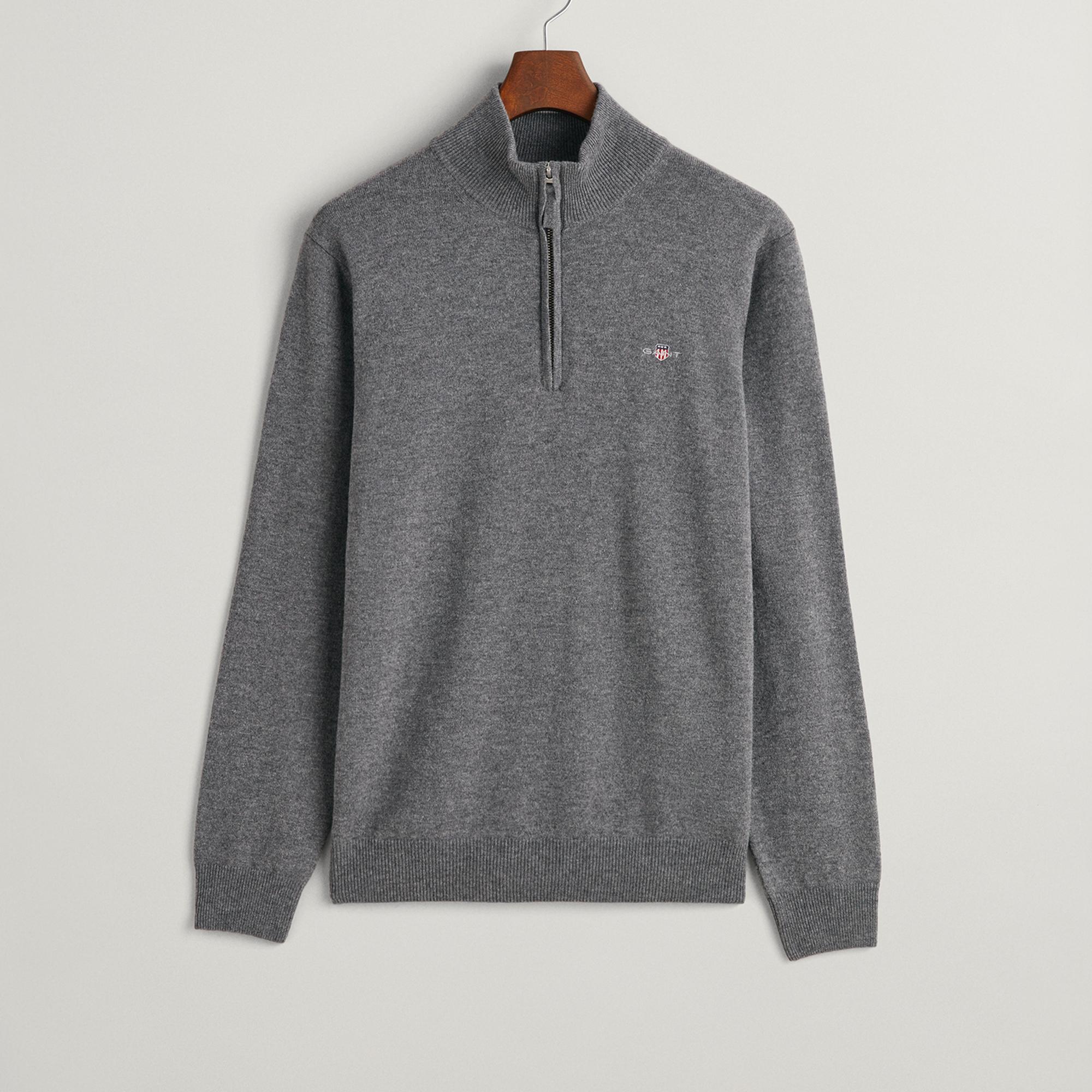 GANT Erkek Gri Regular Fit Yarım Fermuarlı Yün Kazak