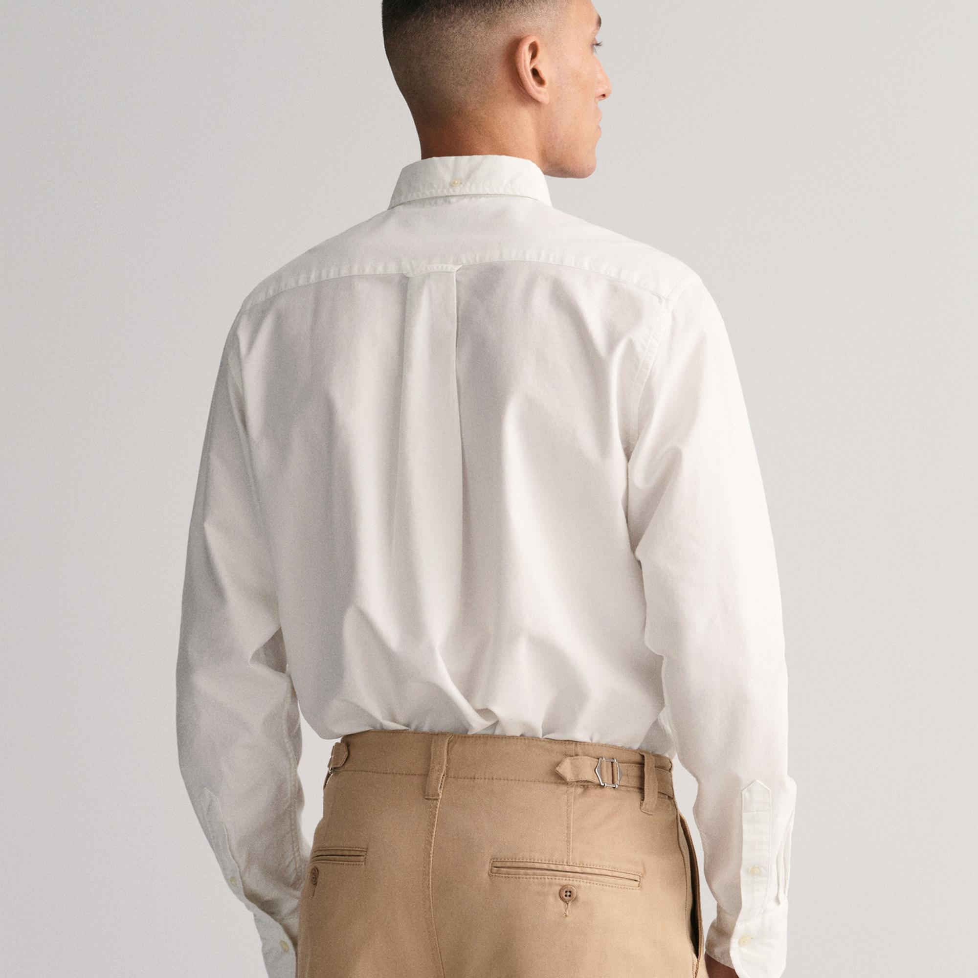 GANT Erkek Beyaz Regular Fit Düğmeli Yaka Oxford Gömlek