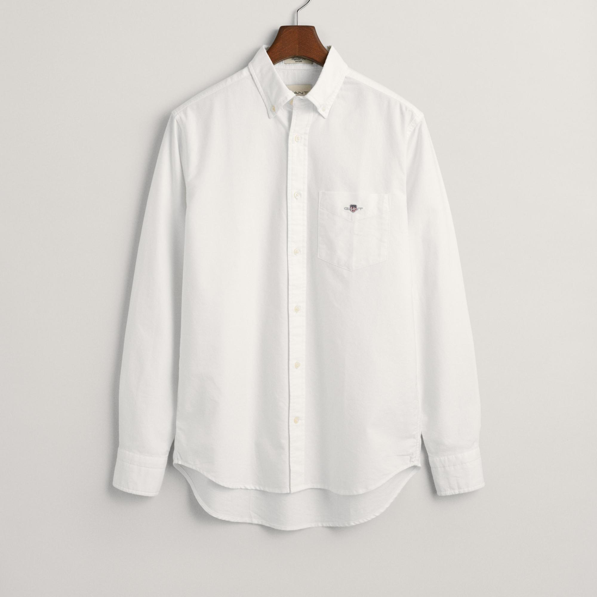 GANT Erkek Beyaz Regular Fit Düğmeli Yaka Oxford Gömlek