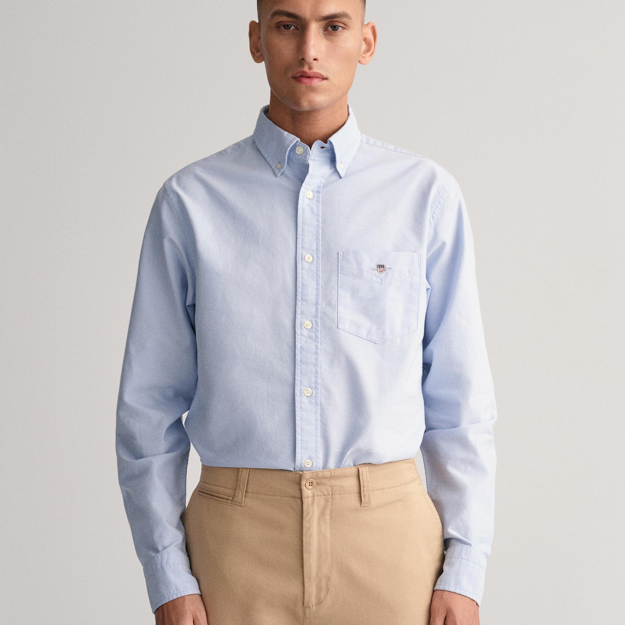 GANT Erkek Mavi Regular Fit Düğmeli Yaka Oxford Gömlek