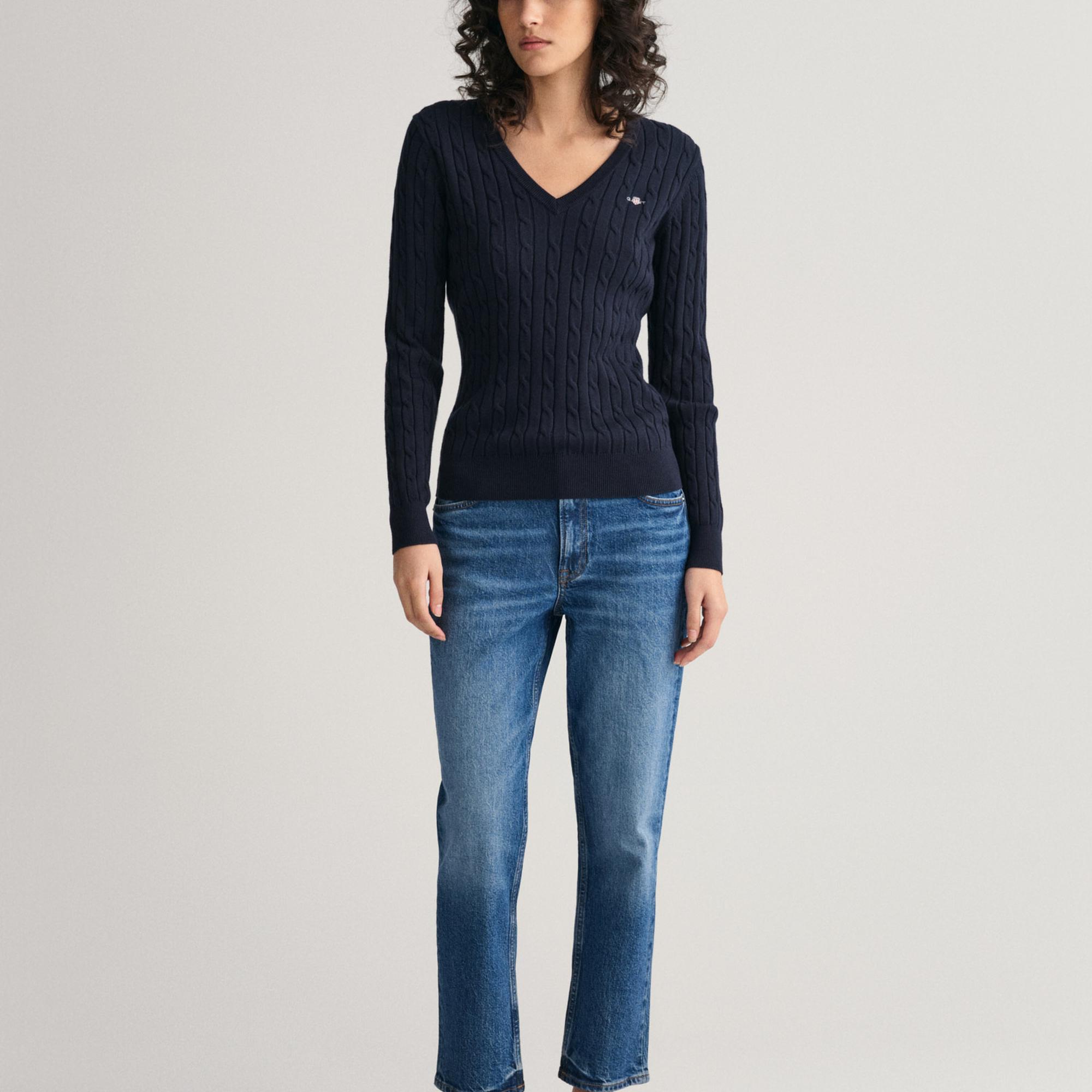 GANT Kadın Lacivert V Yaka Örgü Kazak