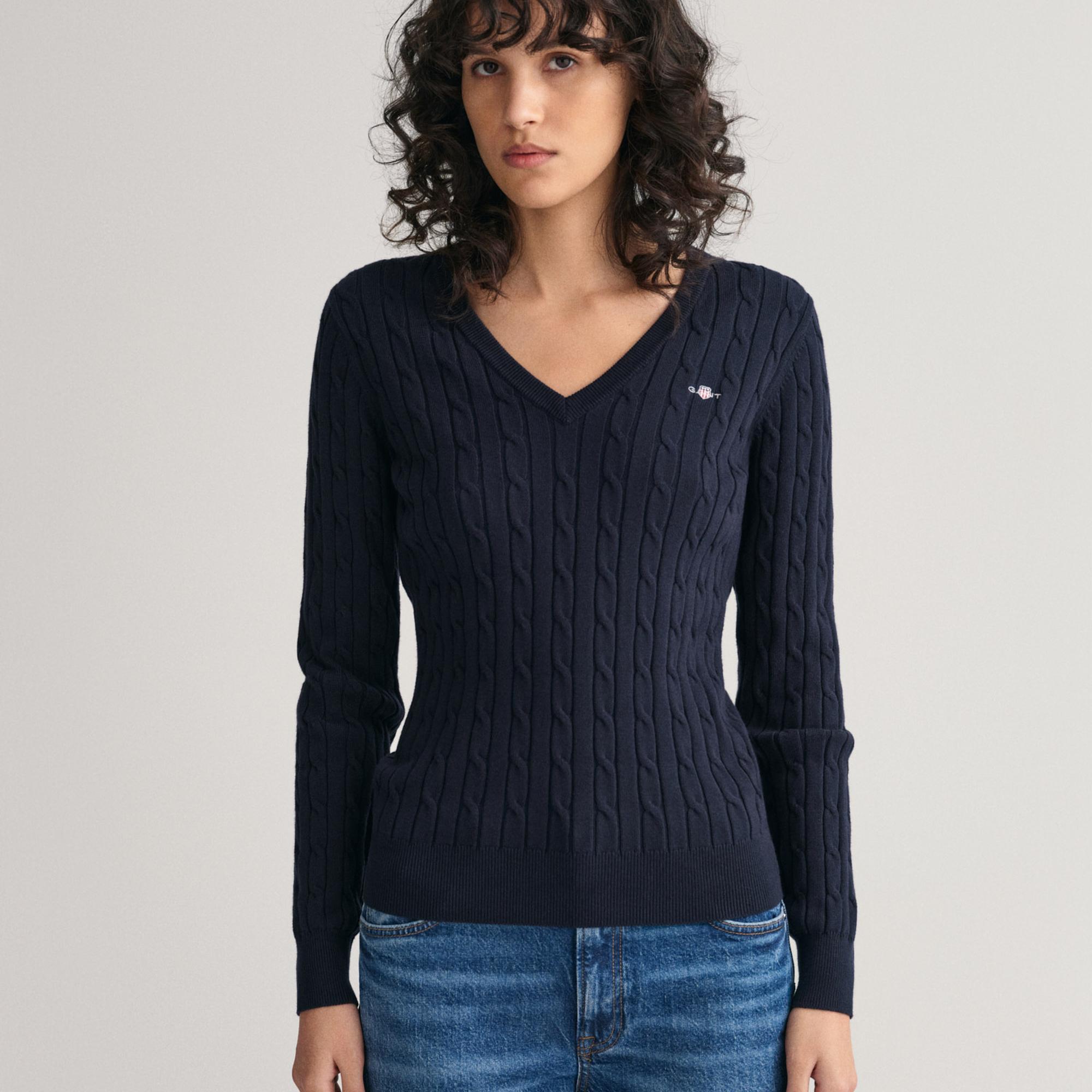 GANT Kadın Lacivert V Yaka Örgü Kazak